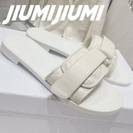 Slippers JIUMIJIUMI Handmade Woman Shoes Round Toes Solid Casual Flat With Sewing Hook&Loop Decora Outdoor Concise