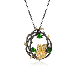 Chains C7874 Abiding Shield Tarnish Free Natural Chrome Diopside 925 Sterling Silver Animal Black Gun Plated Pendant