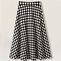 Skirts Black White Plaid Midi Pleated Spring Summer Korean Female High Waist Fashion Casual All-match A-line Long Skirt 2024 F26