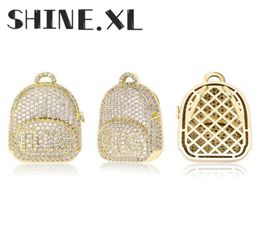 Iced Out Gold Bags Pendant Necklace with Tennis Chain Gold Color Cubic Zircon Men039s Hip hop Jewelry For Gift302h3865082