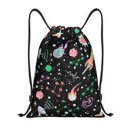 Shopping Bags Universe Spaceship Drawstring Backpack Sports Gym Bag For Women Men Space Rocket Galaxy Planet Training Sackpack