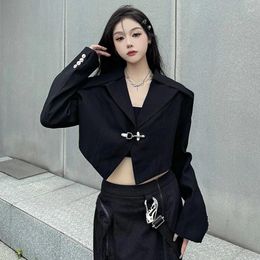 Women's Suits Black Casual Short Suit Coat Long Sleeved Chain Shoulder Small Jacket Top