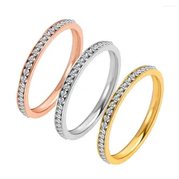 Cluster Rings 2024 Iced Out Cubic Zirconia Ring Womens Gold/Silver Colour Stainless Steel Wedding Band For Women Fashion Jewellery Gifts