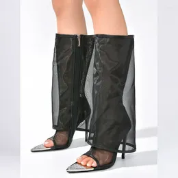 Boots Sexy Fashion Mesh Knee-High Women 2024 Very Light Comfort Thin Heels Open Toe Dancing Sandals Shoes Zapatillas De Muje