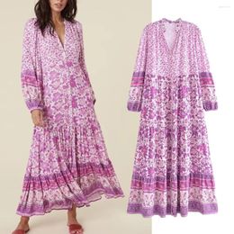 Casual Dresses Withered Bohemian Vintage Maxi Dress Rustic Cotton Loose Print Summer Women