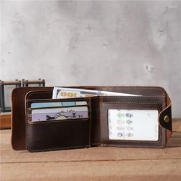 Wallets Genuine Leather Men's Wallet Short Style Head Layer Cowhide Multi-card Slot Clip Coin Purse Button