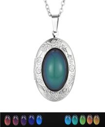 Whole 20pcsLOT Oval Gem Locket Pendants Mood Necklaces Emotion Colour change Women Men Lovers Po Frame Box Choker Necklaces5380480