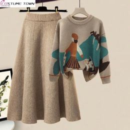 Work Dresses Autumn And Winter Set Women's 2024 Lazy Style Wear Fashion Knitted Sweater Slim Half Skirt Two Piece