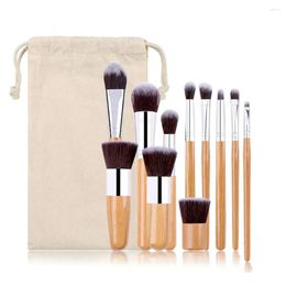 Makeup Brushes 11 Bamboo Handle Brush Set With Linen Bag Suitable For All Skin Types Tools Carrying When Travelling