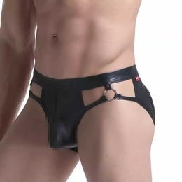 Underpants Mens erotic underwear sexy PU thong transparent mens mini Q240430