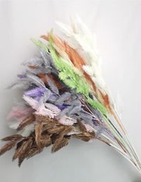 5pcslot 3 Fork Plastic Artificial Feather Maple Fake Flowers for Wedding Flower Arrangement el Meichen Decorative 76cm Long8431938