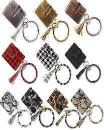 PU Leather Bangle Bracelet Card Bag Wallet Keychain Wristlet Keyring Leopard handbag Leather Bracelet Credit Card Holder With Tass3892326