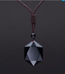 Men Carved Natural Stone Black Obsidian pendant necklace Jewellery polished star of david pendant Drop 239S6487160