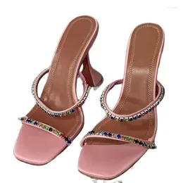 Slippers Sexy Women Strange Heel Slipper Crystal Rhinestone Runway Mule Shiny Patent Leather Colourful Diamond Design Sandal