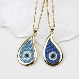 Chains 3 Pieces Blue Eyes Pendant Waterdrop Necklace Metal Chain Classic Jewelry Gift Girls 52926