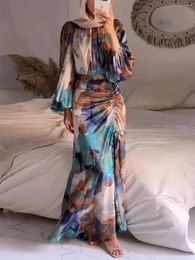 Casual Dresses Women Vintage Print Long Dress Sexy Slim Party Maxi Sleeve A-Line Streetwear Spring Summer Autumn