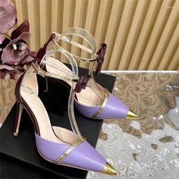 Sandals High Heel Party Shoes Designer Brand Female Pointed Toe Leather Wedding Ankle Strap Bow Stilettos Ladies Slingbacks Sandal