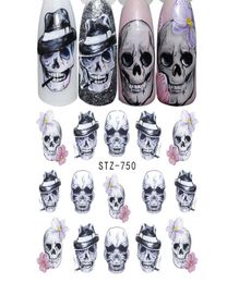 Halloween Nail Art Stickers Sexy Skull Bone Fall Water Transfer Decals Nails Foil Manicure Decoratio Tips Holiday Party Makeup1336006