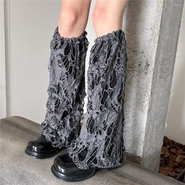 Women Socks Leg Heater Set With Holes Punk Gothic Clothing Accessories Torn Gloves Harajuku Boot Covers Halloween