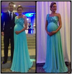 2019 Cheap Chiffon Maternity Prom Dresses Applique Sequins One Shoulder Empire Long Formal Evening Gowns For Pregnant Women2682380
