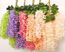 12Pcsset 110cm Artificial Silk Wisteria Vine Hanging Flower Wedding Party Garden Outdoor Greenery Office Wall Decor9883183