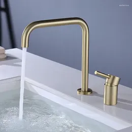 Bathroom Sink Faucets Brass Black Basin Faucet Two Holes Brushed Gold Tap Rotating Widespread
