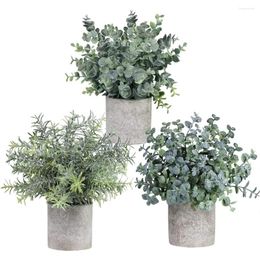 Decorative Flowers Mini Potted Fake Plants Artificial Plant Eucalyptus Small Flower Bonsai With Pot For Home Office Room Decor