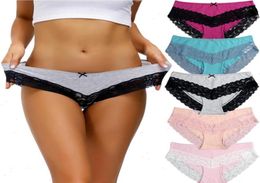 5pcs Set Cotton Panties Womens Underwear Sexy Lace Cute Bow Female Underpants Briefs Solid Colour Soft Lingerie Sxxl Design3276890