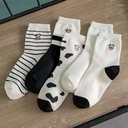 Women Socks 5 Pairs Of Fashionable And Trendy Women's Soft Comfortable Cute Japanese Style Cow Pattern Medium Length