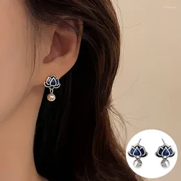 Dangle Earrings 925 Sterling Silver Geometric Earring For Women Girl Fashion Drop Glaze Lotus Flower Design Jewelry Party Gift