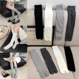 Women Socks Cotton Split Toe Two Mid-calf Calf Autumn Winter Vertical Strips Japanese Tabi Clogs
