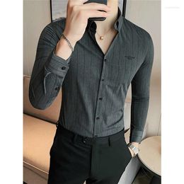 Men's Casual Shirts 2024 High Quality Shirt Business Loose Breathable Silk Smooth Stripe Design Men