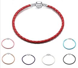 Leather Bracelet fit European Charms Metal Clasp 3MM Genuine Rope Woven Bracelets for Men Women Sale Wholesale2708212