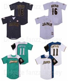 Moive Japan Baseball 16 Shohei Ohtani Jersey 11 Hokkaido Nippon Ham Fighters Pinstripe Black White Green Team Color Breathable Pur9490937