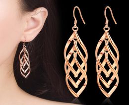 Fashion Long Rose Gold Dangle Earrings Jewelry for Women S925 Sterling Silver Tassel Rope Wave Hollow Ear Rings7930770