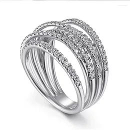 Wedding Rings Huitan Stylish Cross Ring Female Party Jewellery With Bright Zirconia Silver Colour Finger Accessories For Ceremony