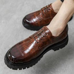 Casual Shoes LIHUAMAO Oxford For Men Derby Brogue Lace Up Round Toe Platform Thick Outsole Leather Chunky Heel