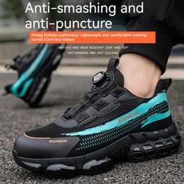 Steel Toe Safety Work Shoes Men Non Slip Hiking Sneakers Puncture Proof Indestructible Shoes Rotating Button Shoes Outdoor 240430
