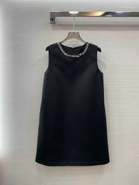 Casual Dresses 2024 Women's Fashion Sleeveless Round Neck Neckline Diamond Straight Vest Skirt Generous Dress 0329