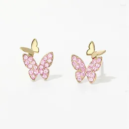 Stud Earrings Korean Style Butterfly For Women Pink/Purple/Green/Blue Cubic Zirconia Fresh Delicate Girl Jewellery