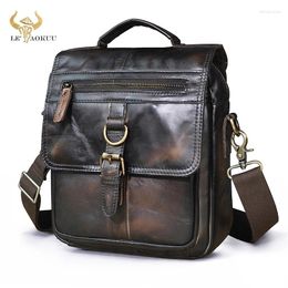 Bag Thick Natural Leather Male Vintage Coffee Messenger Design Travel Cross-body 9.8" Tablet Tote Mochila Satchel 039