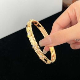 Original by designer V Gold CNC Sculpture Kaleidoscope Narrow Bracelet for Women Thick Plated 18K Rose Full Diamond Clover jewelry