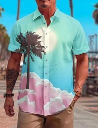 Men's Casual Shirts Street Fashion Summer Daily Shirt Lapel Hawaiian Palm Tree Print Loose Short Sleeved Beach Top