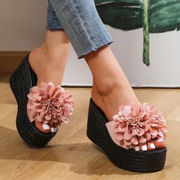 Wedges Sandals Women Slippers Summer Beach Platform Shoes Flower Slippers Women High Heel Slippers Women Fashion 240419