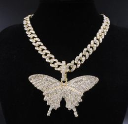 Big size Butterfly pendant charm 12mm bubble miami curb cuban chain hip hop necklace rapper gift rock men women Jewellery golden1878996