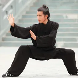 Stage Wear Mens Chinese Traditional Long Sleeve Shirt Pants Tai Chi Outfits Wudang Linen Taiji Clothing Martial Arts Uniforms