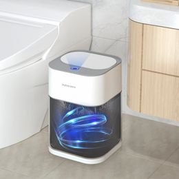14L Smart Sensor Bathroom Trash Can Automatic Adsorption Electronic Trash Can White Touchless Garbage Bin for Kitchen Bedroom 240429