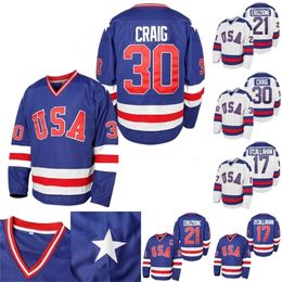 Kob Mens 1980 USA Miracle On Ice Hockey Jersey #17 Jack O'Callahan #21 Mike Eruzione #30 Jim Craig Hockey Jerseys S-XXXL In Stock Blue White