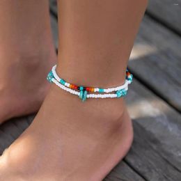 Anklets Multi Color Seedbeads Chip Stone Stretch Anklet Turquoise Natural Glass Handmade Beaded Women Summer