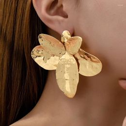 Stud Earrings HUANZHI Large Flowers Irregular Alloy Petals For Women Fashion Exaggerated Design Party Jewellery Gifts 2024